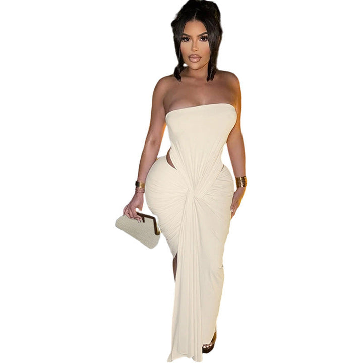 Strapless ruched maxi dress with a slit design - PAREISHIA