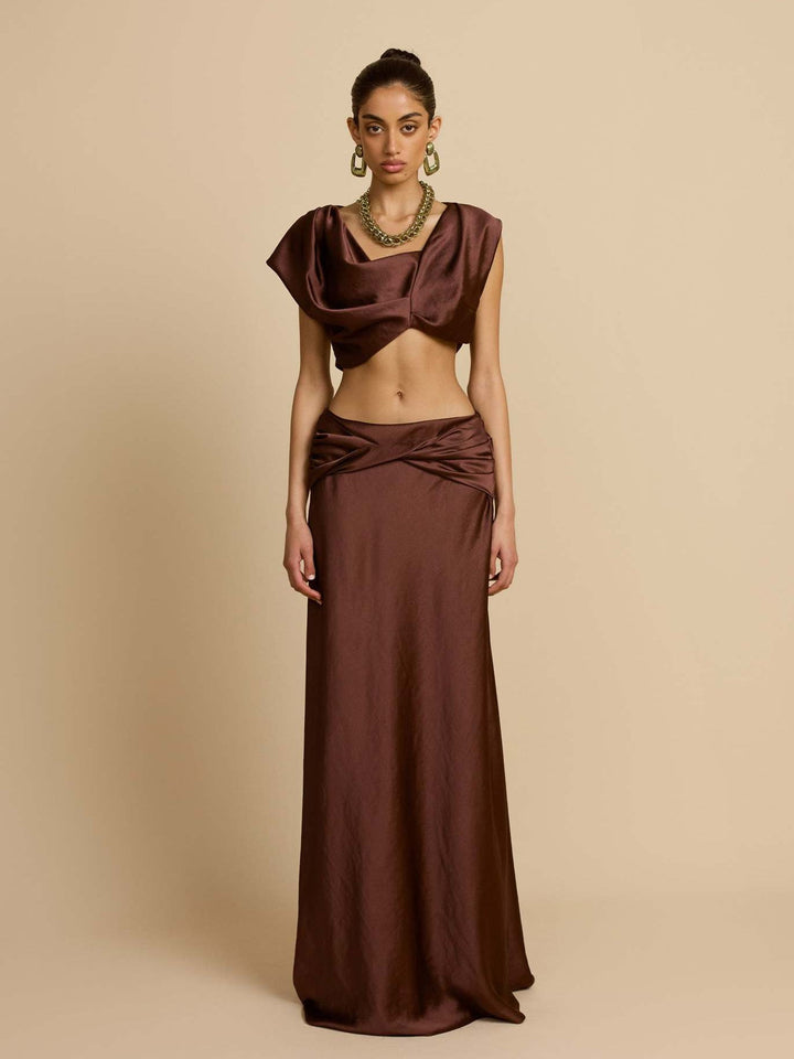 Two-piece satin set with a maxi skirt and top - SHANON