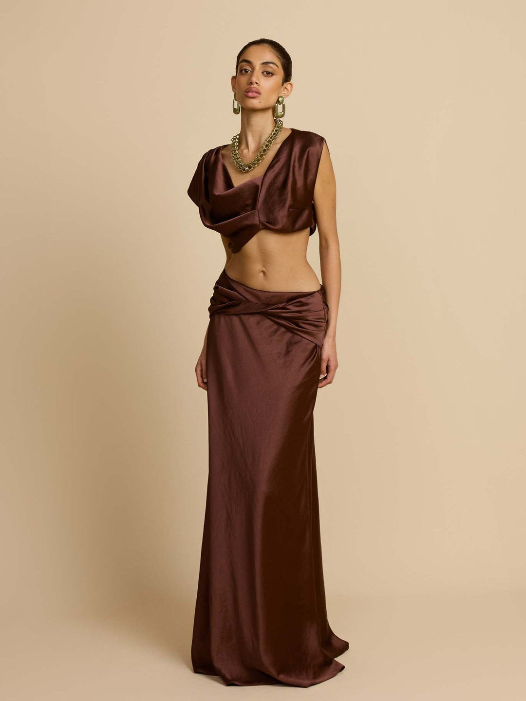 Two-piece satin set with a maxi skirt and top - SHANON