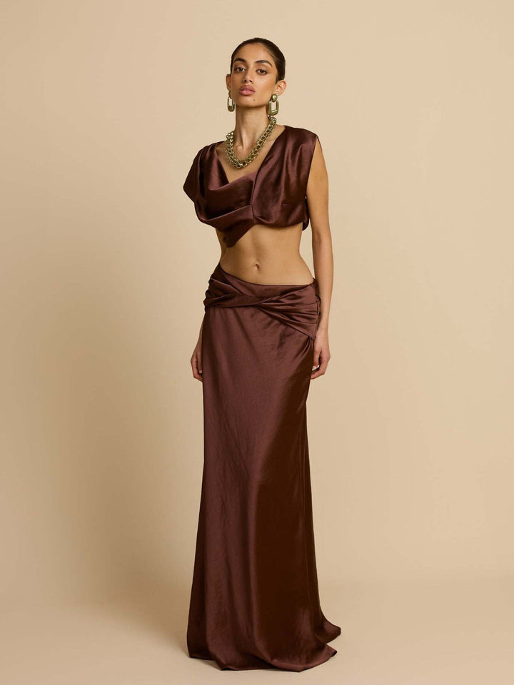 Two-piece satin set with a maxi skirt and top - SHANON