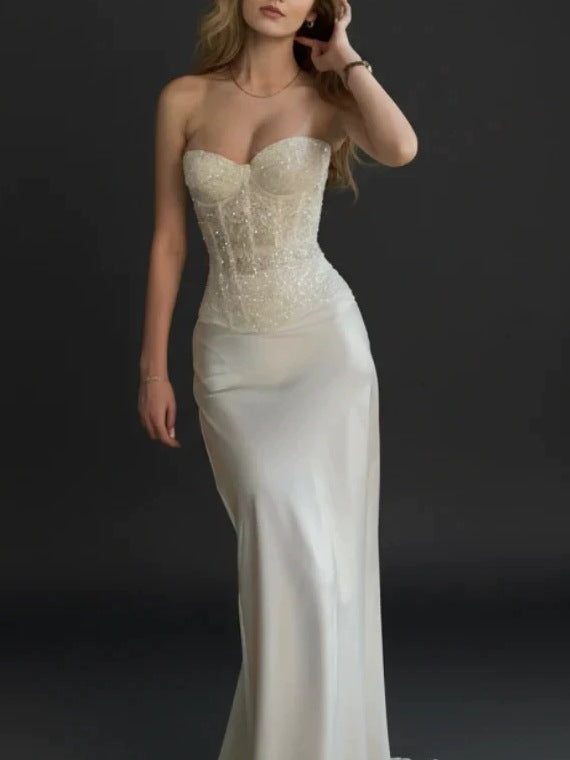 Two-piece set featuring a satin skirt and sequin corset top - Anora