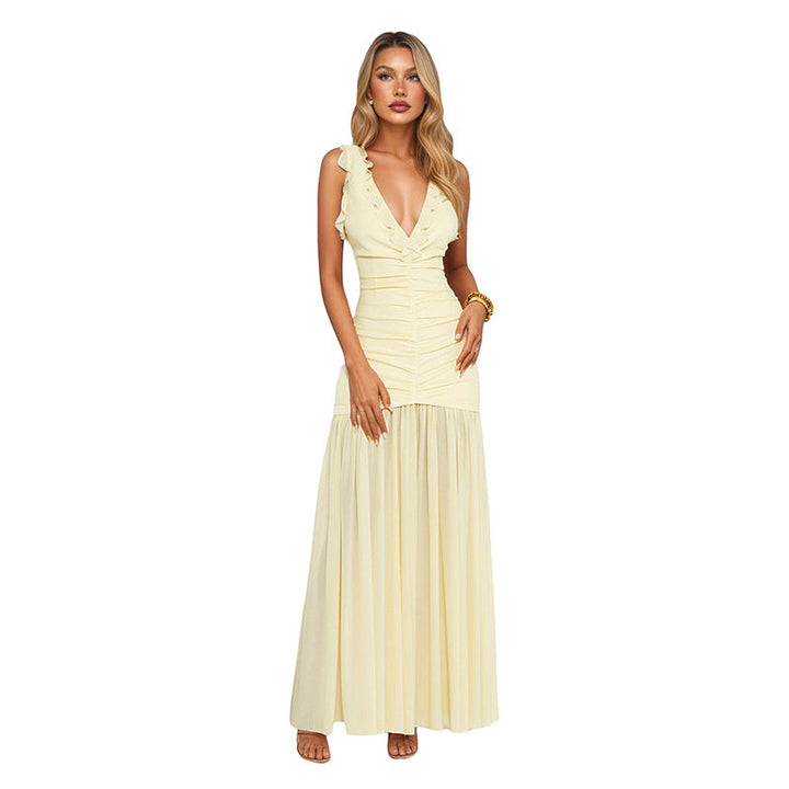 Maxi dress with ruching and chiffon - Toby