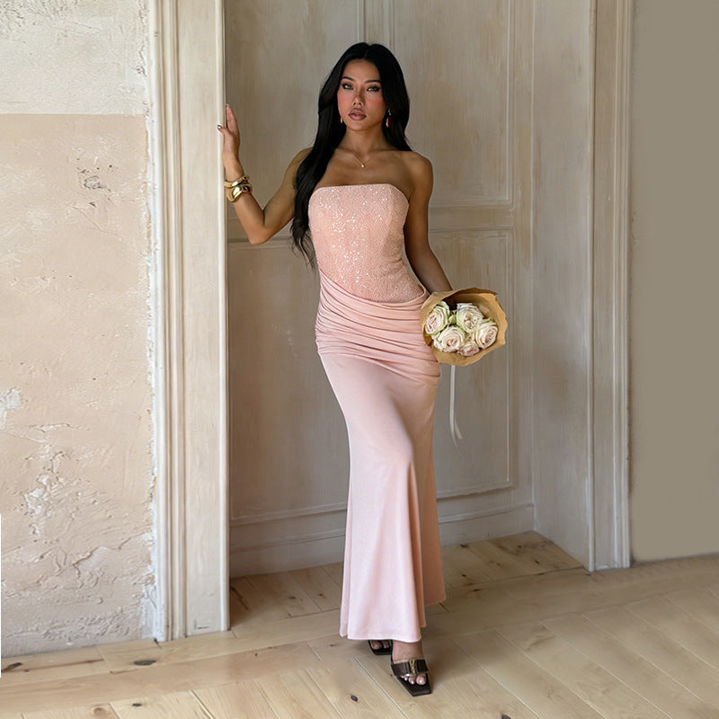 Strapless maxi dress with a sequin corset design - LADY