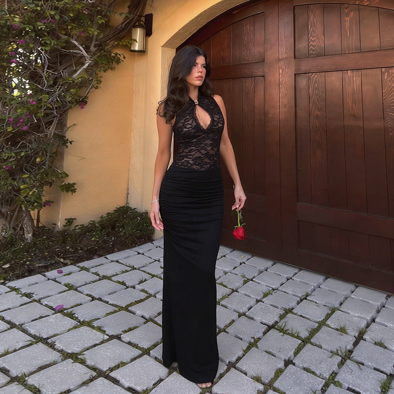 CICI maxi dress with lace and buckle detailing