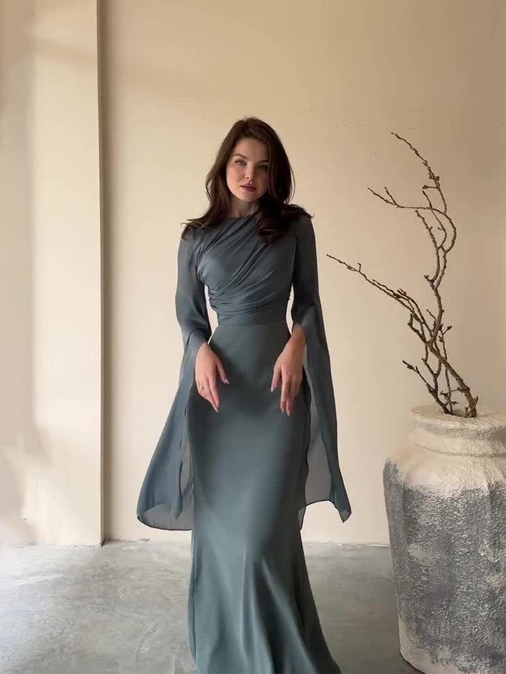 Tamara satin maxi dress with a chiffon design