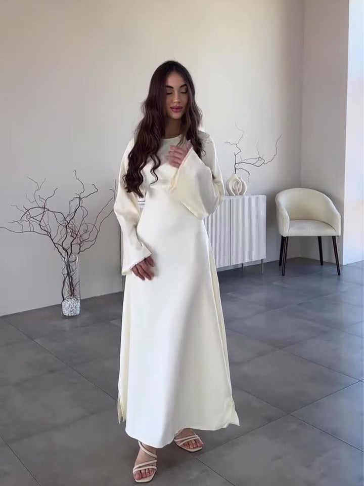 LILI AN elegant satin maxi dress with a back tie