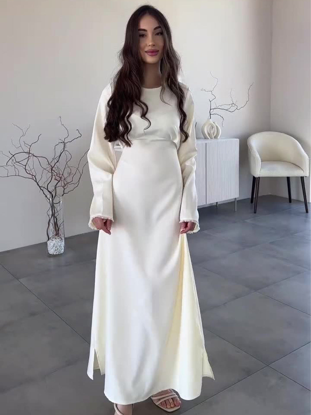 LILI AN elegant satin maxi dress with a back tie