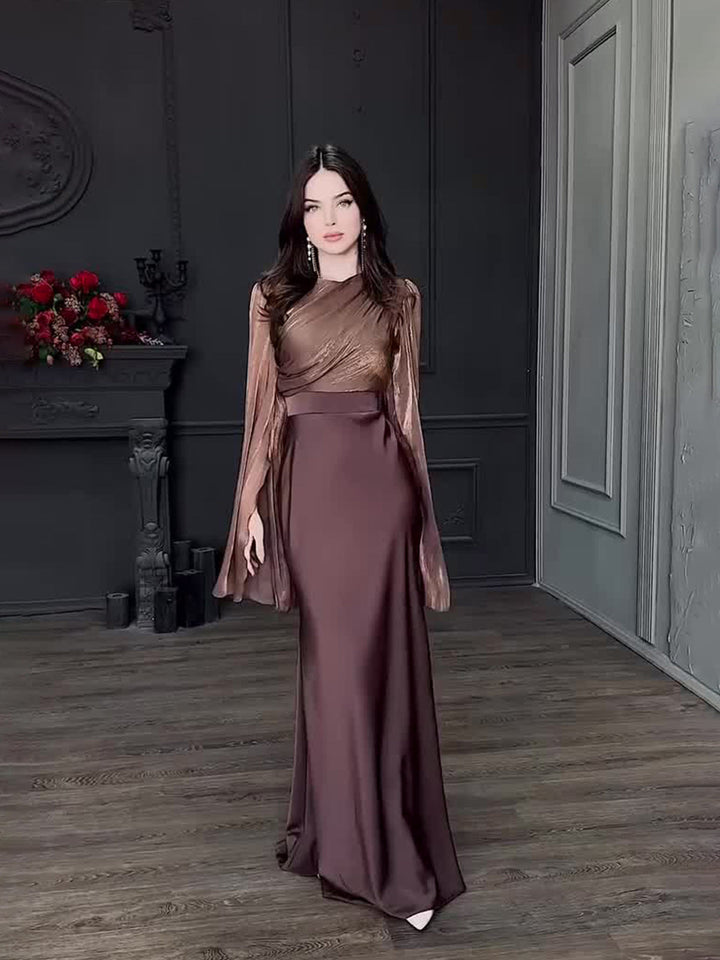 Nesia satin maxi dress with a shiny chiffon design