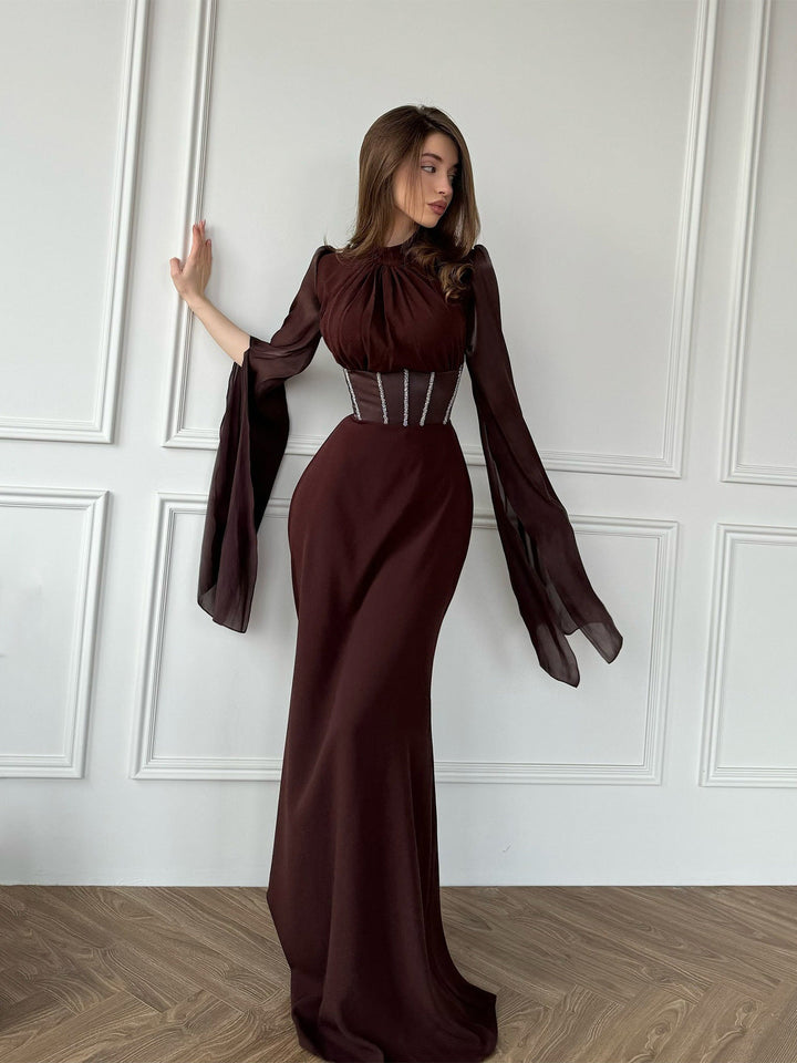 Atalia shiny chiffon dress with rhinestone detailing