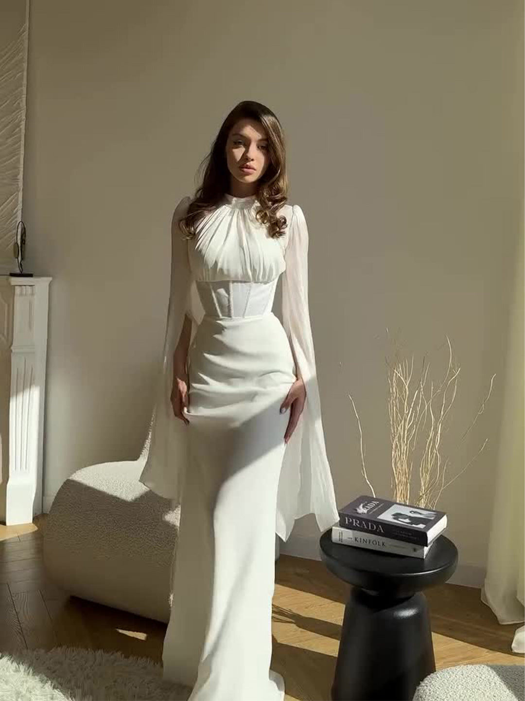 Atalia shiny chiffon dress with rhinestone detailing