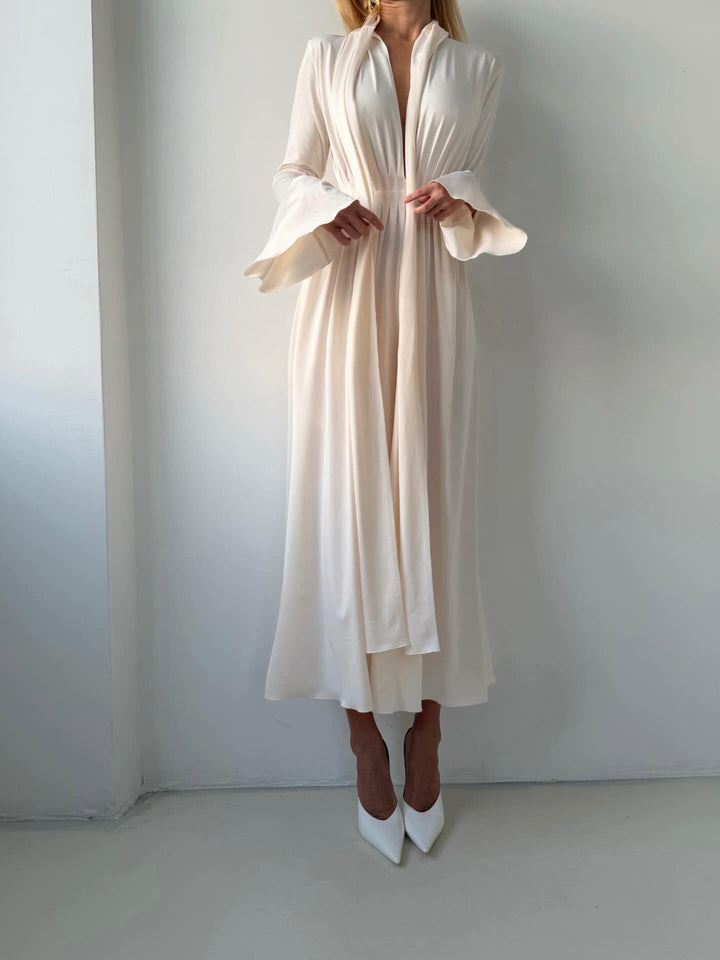 KIARA satin maxi dress with a corset and scarf design