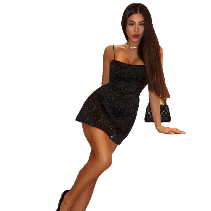 NADYA satin mini dress with rhinestone detailing