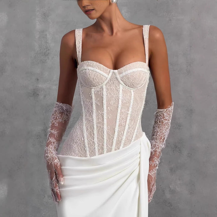 Gali satin maxi dress with a lace corset design