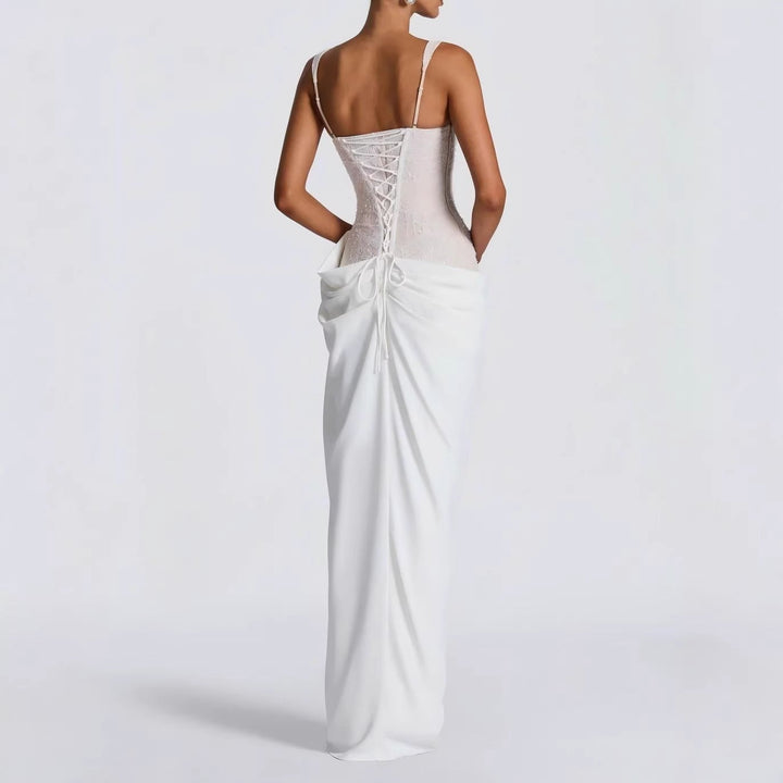Gali satin maxi dress with a lace corset design