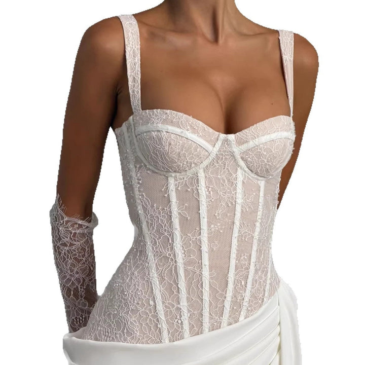 Gali satin maxi dress with a lace corset design