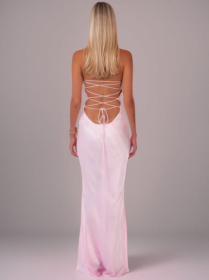 Lisia satin maxi dress with sequin detailing and an open back