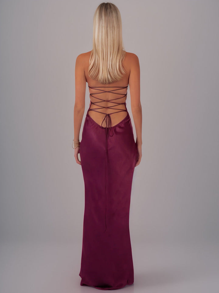 Lisia satin maxi dress with sequin detailing and an open back