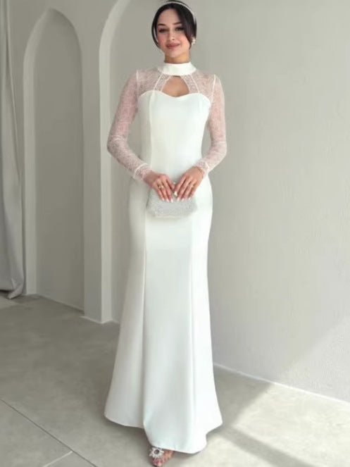 Daria elegant tailored maxi dress with a lace design