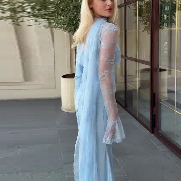 Alisa satin maxi dress with a corset and lace detailing