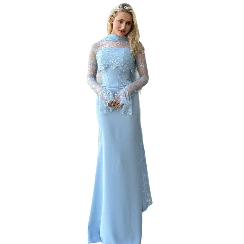 Alisa satin maxi dress with a corset and lace detailing