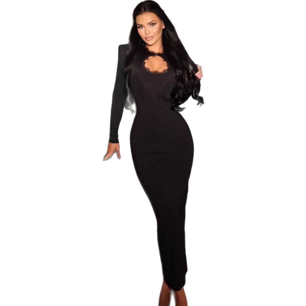 Amalia tailored maxi dress in shaping fabric with lace detailing