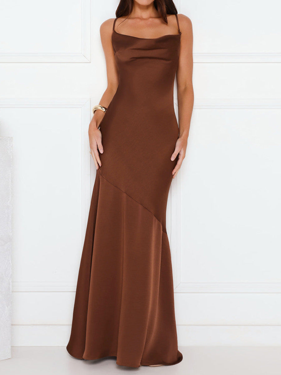 Maureen elegant satin maxi dress with an open back
