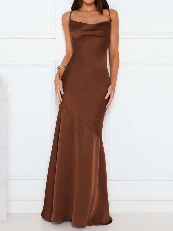 Maureen elegant satin maxi dress with an open back