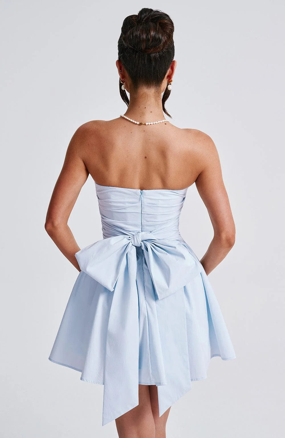 שמלת מיני סטרפלס גזרת A קשירת פפיון בגב - ארבל