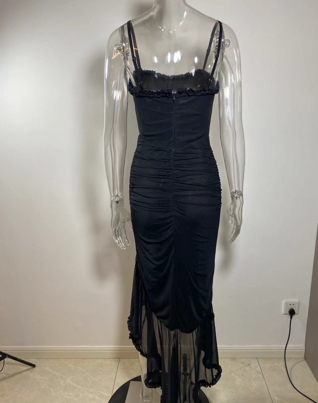 שמלת מקסי אסימטרית מלמלה בעיטור שיפון - ג'סמינה