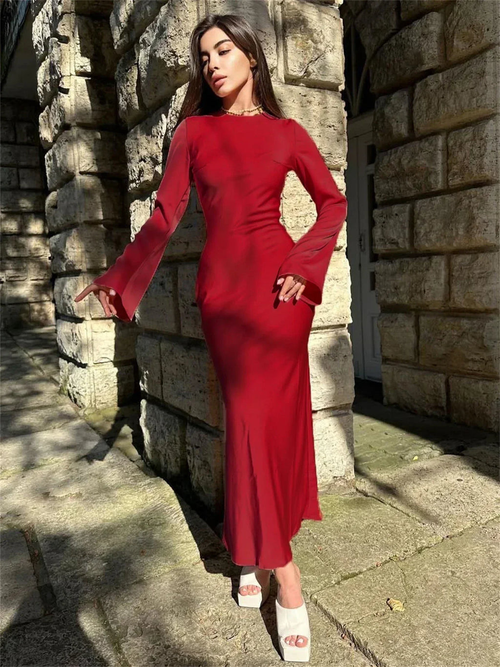 שמלת מקסי סאטן - דקל