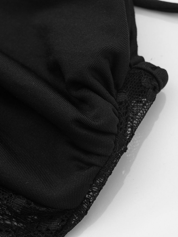 שמלת מקסי אלגנטית בעיצוב תחרה קשירה בכתפיות - Indigo