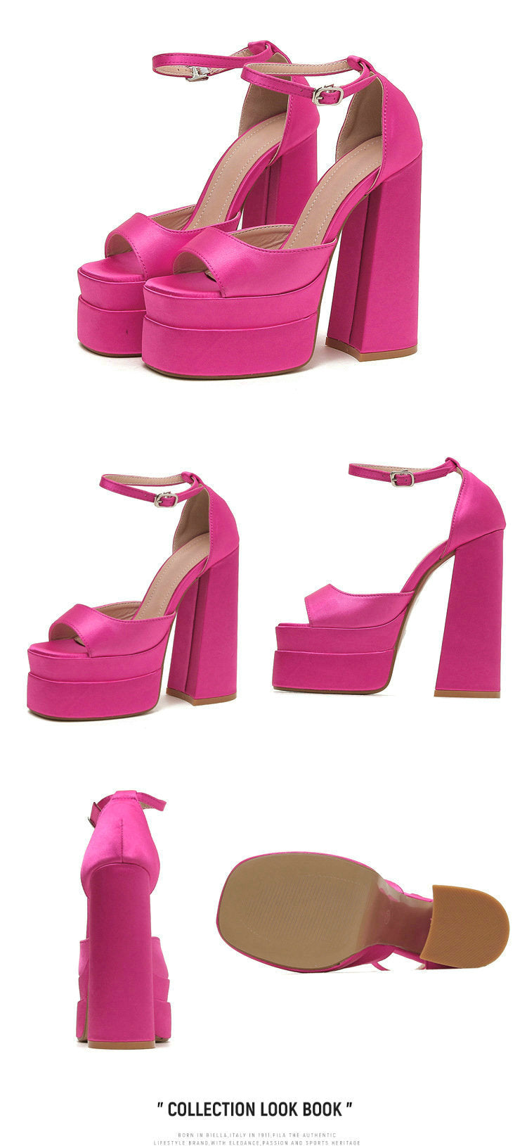 סנדלי עקב פלטפורמה בד סאטן - משי