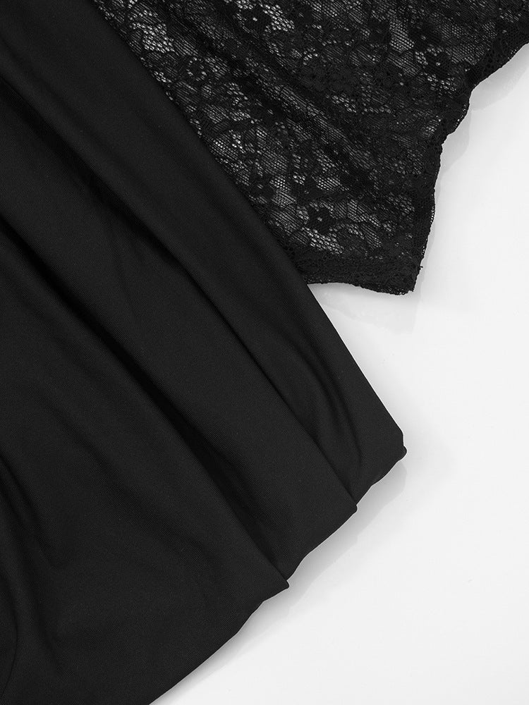 שמלת מקסי אלגנטית בעיצוב תחרה קשירה בכתפיות - Indigo