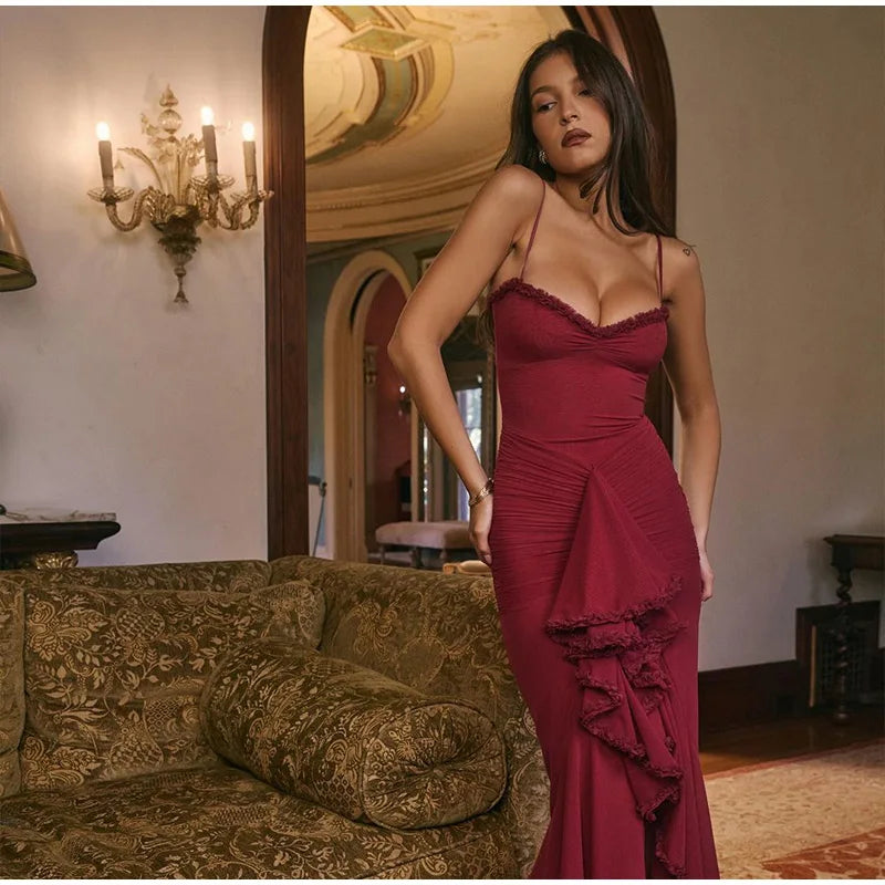 שמלת מקסי אסימטרית מלמלה בעיטור שיפון - ג'סמינה