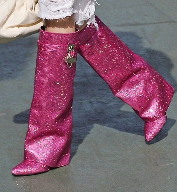 High heel boots with glittering rhinestones and a lock - Bailey