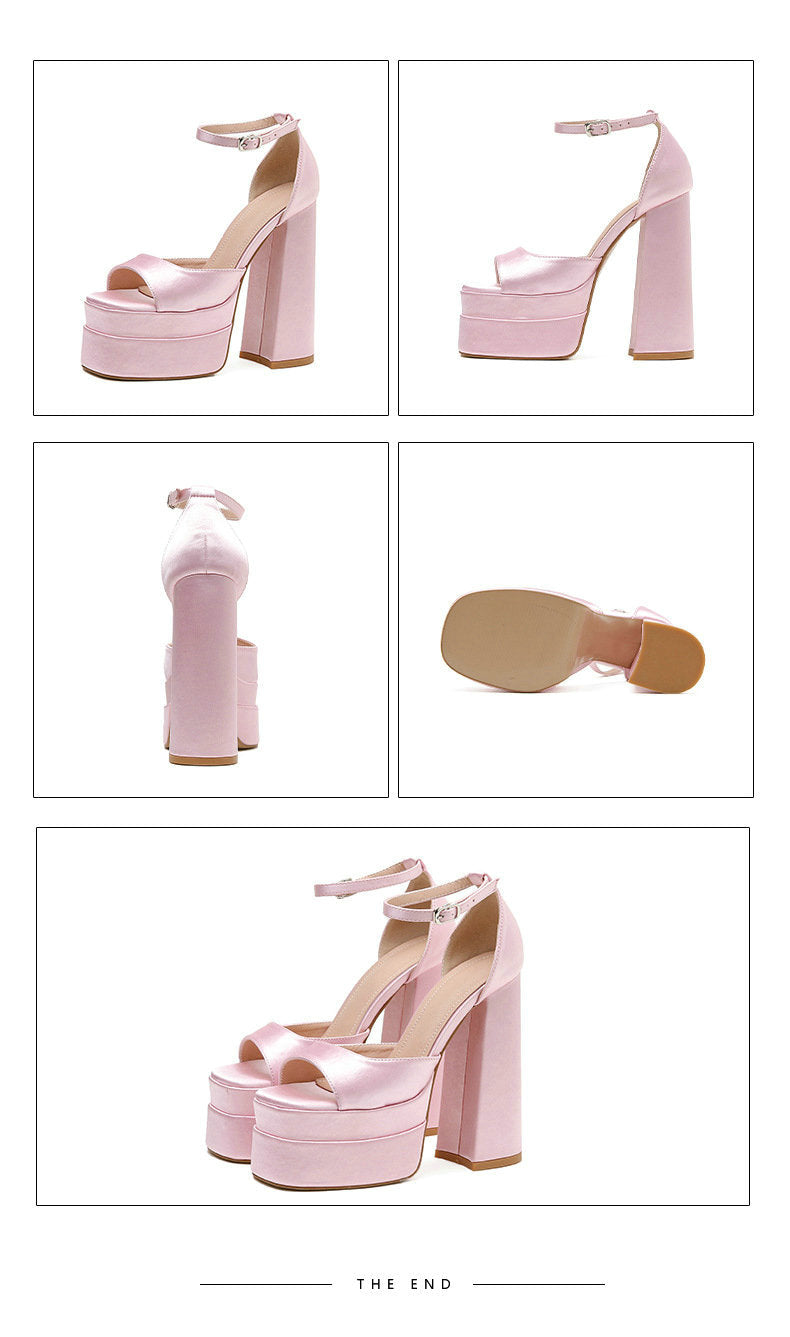 סנדלי עקב פלטפורמה בד סאטן - משי