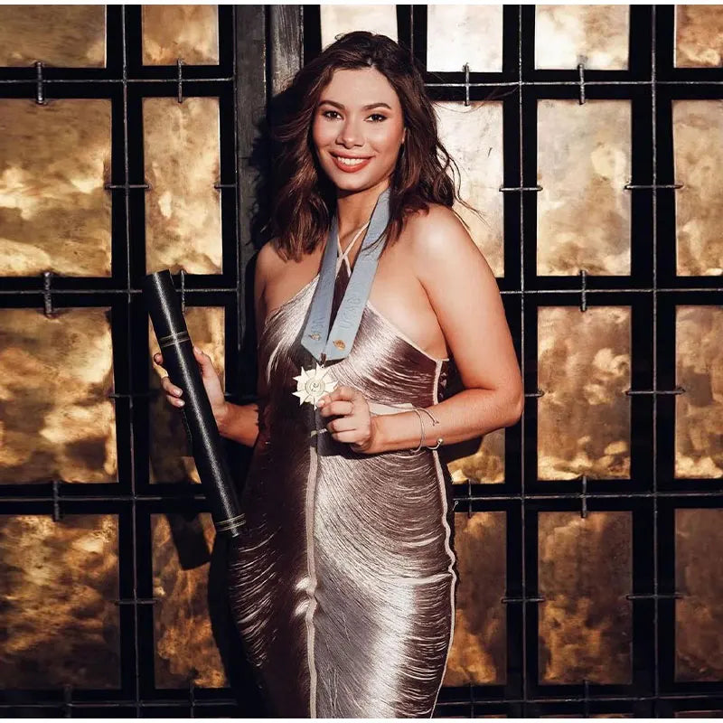 שמלת מקסי חוטים מבריקים גב פתוח - Ashley