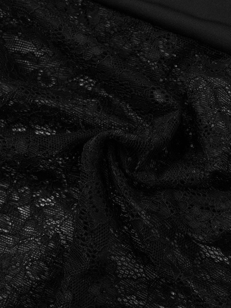 שמלת מקסי אלגנטית בעיצוב תחרה קשירה בכתפיות - Indigo