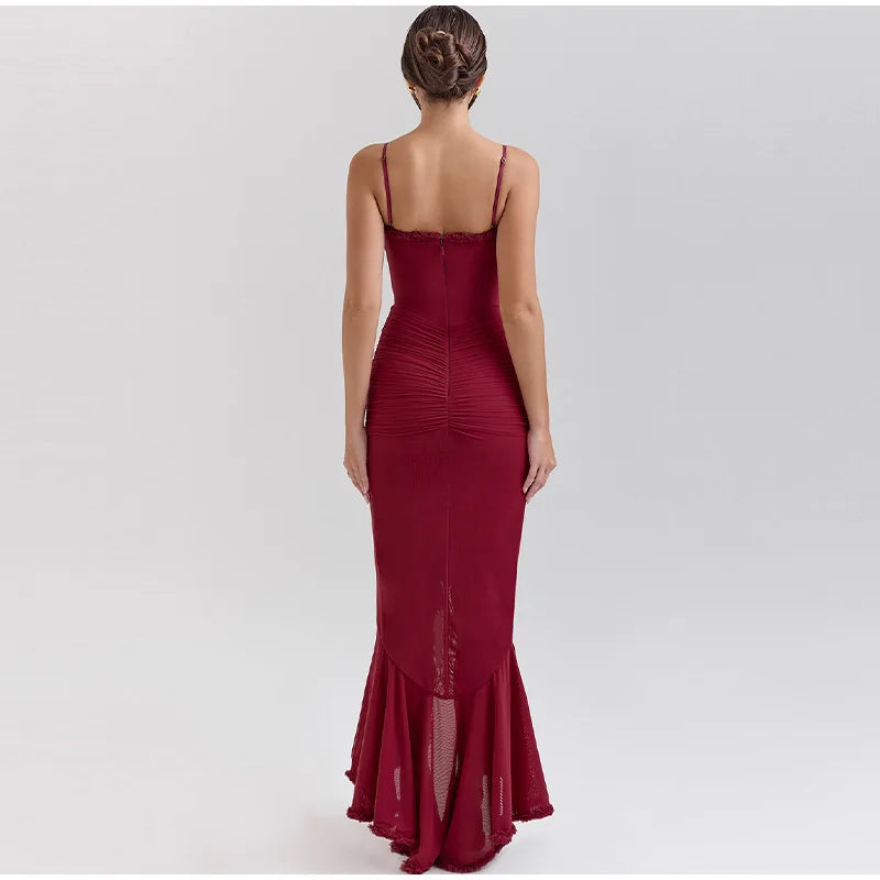 שמלת מקסי אסימטרית מלמלה בעיטור שיפון - ג'סמינה