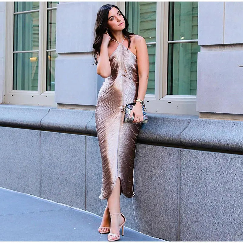 שמלת מקסי חוטים מבריקים גב פתוח - Ashley