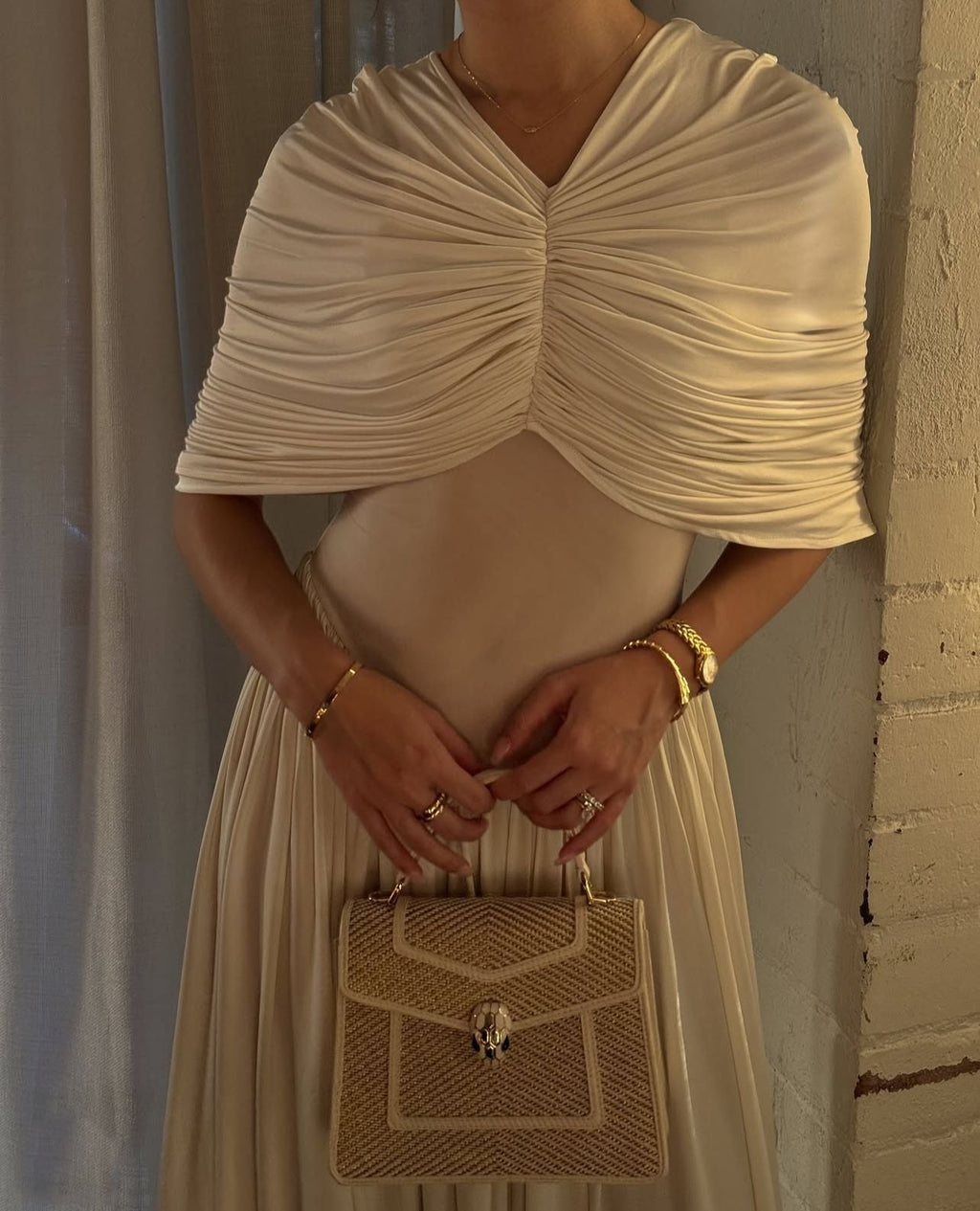 שמלת מקסי ערב אלגנטית בעיצוב כיווצים - מושקא