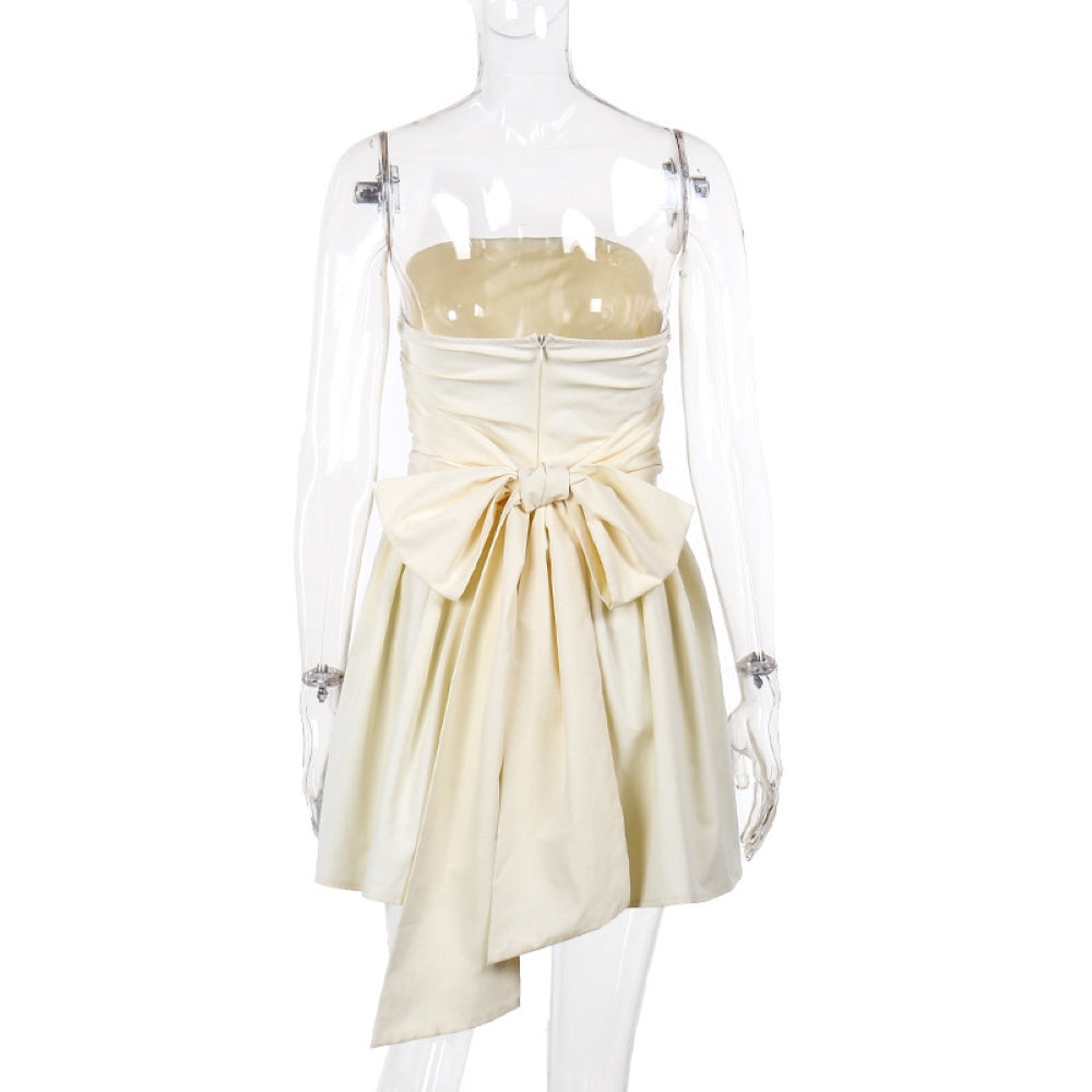 שמלת מיני סטרפלס גזרת A קשירת פפיון בגב - ארבל