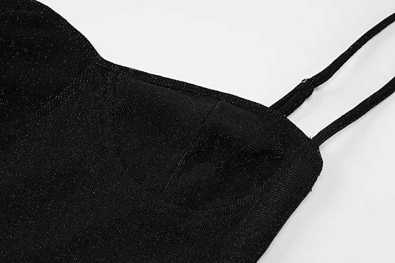 שמלת מקסי נצנצים בעיצוב שסע בעיטור כפפות - Daphne