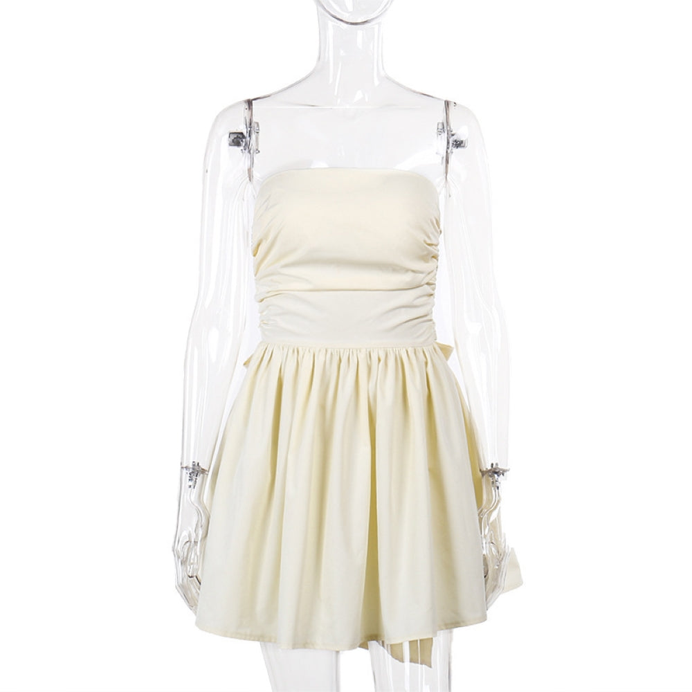 שמלת מיני סטרפלס גזרת A קשירת פפיון בגב - ארבל