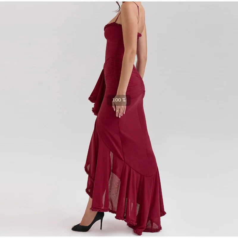 שמלת מקסי אסימטרית מלמלה בעיטור שיפון - ג'סמינה