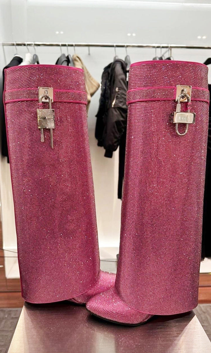 High heel boots with glittering rhinestones and a lock - Bailey