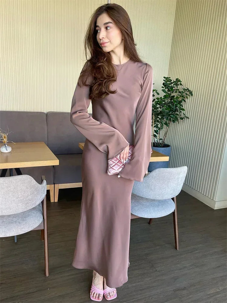 שמלת מקסי סאטן - דקל