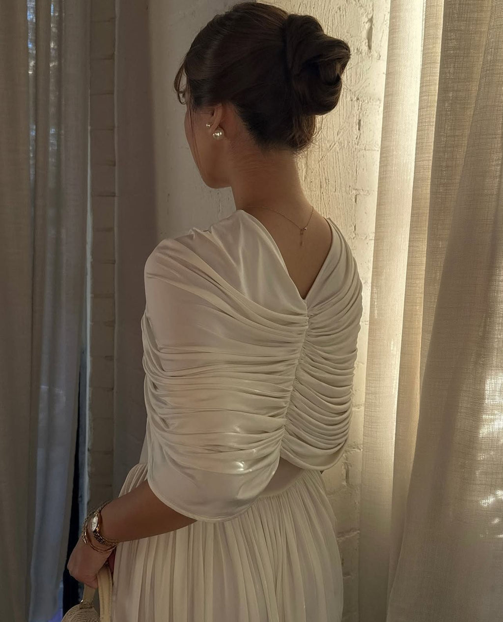 שמלת מקסי ערב אלגנטית בעיצוב כיווצים - מושקא