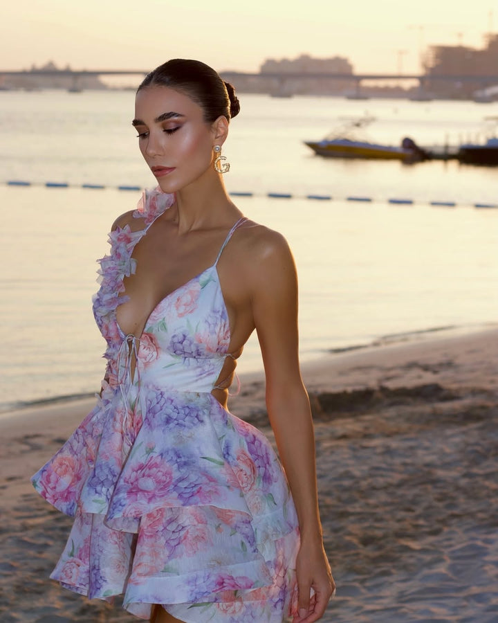 3D Floral Design Tulle Mini Dress - Isabella