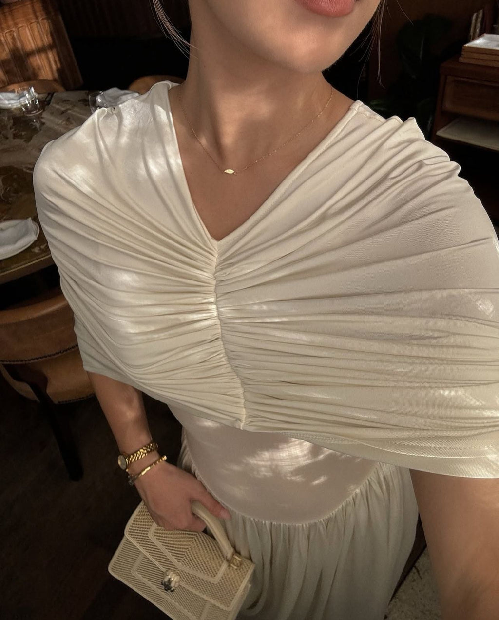 שמלת מקסי ערב אלגנטית בעיצוב כיווצים - מושקא